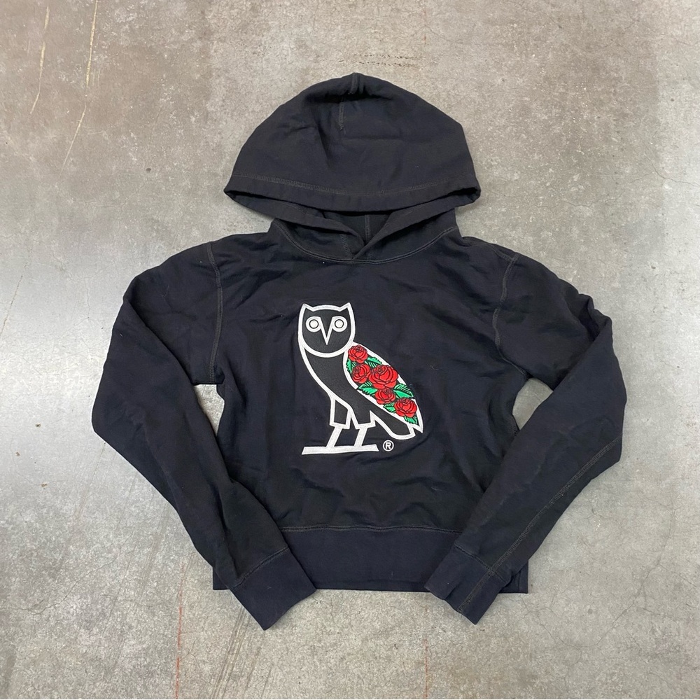 OVO Hoodie Embroidered Rose Owl Logo Cropped Women’s Size XS